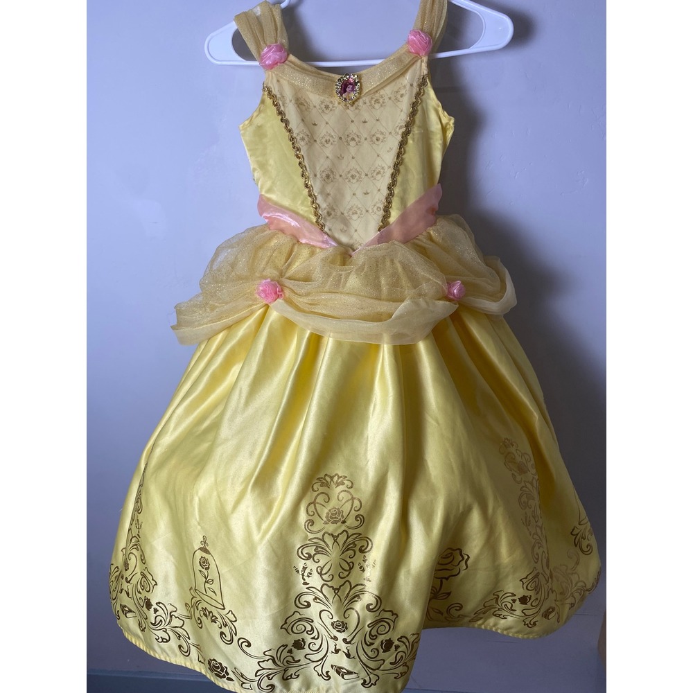 Disney Princess Belle Costume Dress Yellow Beauty the Beast Gold Foil Kids 4/6x